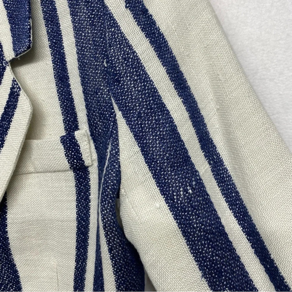 Smythe Blazer 100% Linen Lined Navy Stripe Nautical - Picture 7 of 9